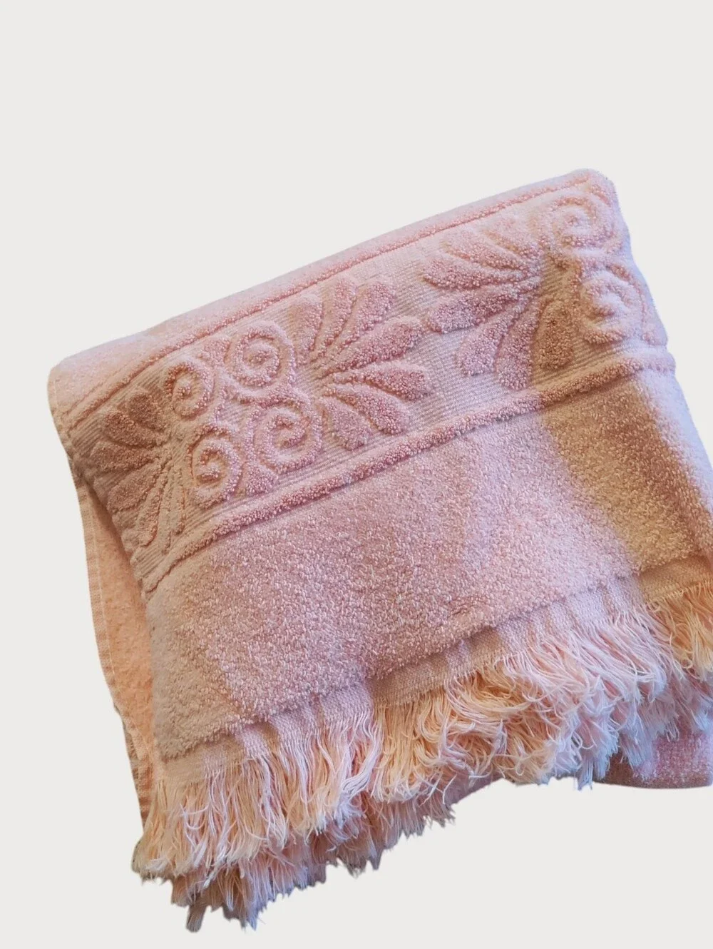 Vintage Cannon Bath Towel Set Retro 70s Fringe Scalloped Pink